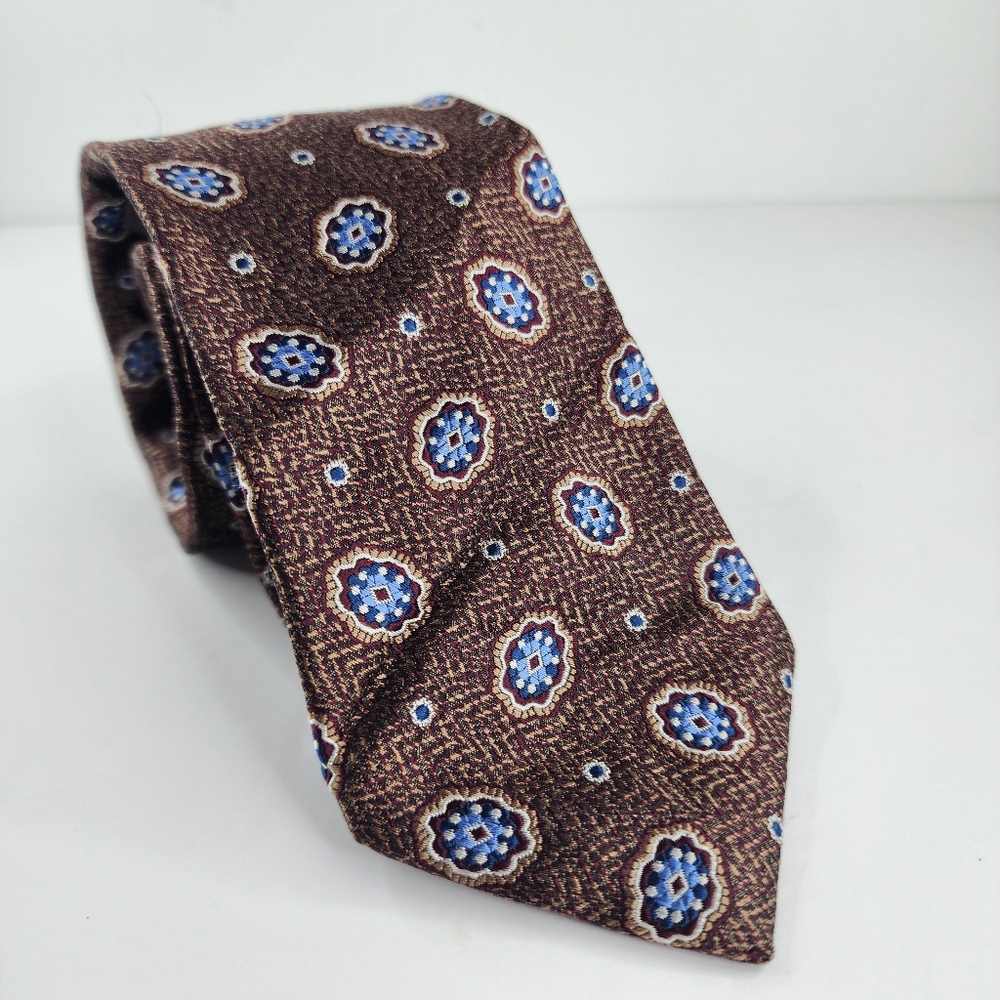 BLACK BROWN 1826 Brown & Blue Silk Tie.
